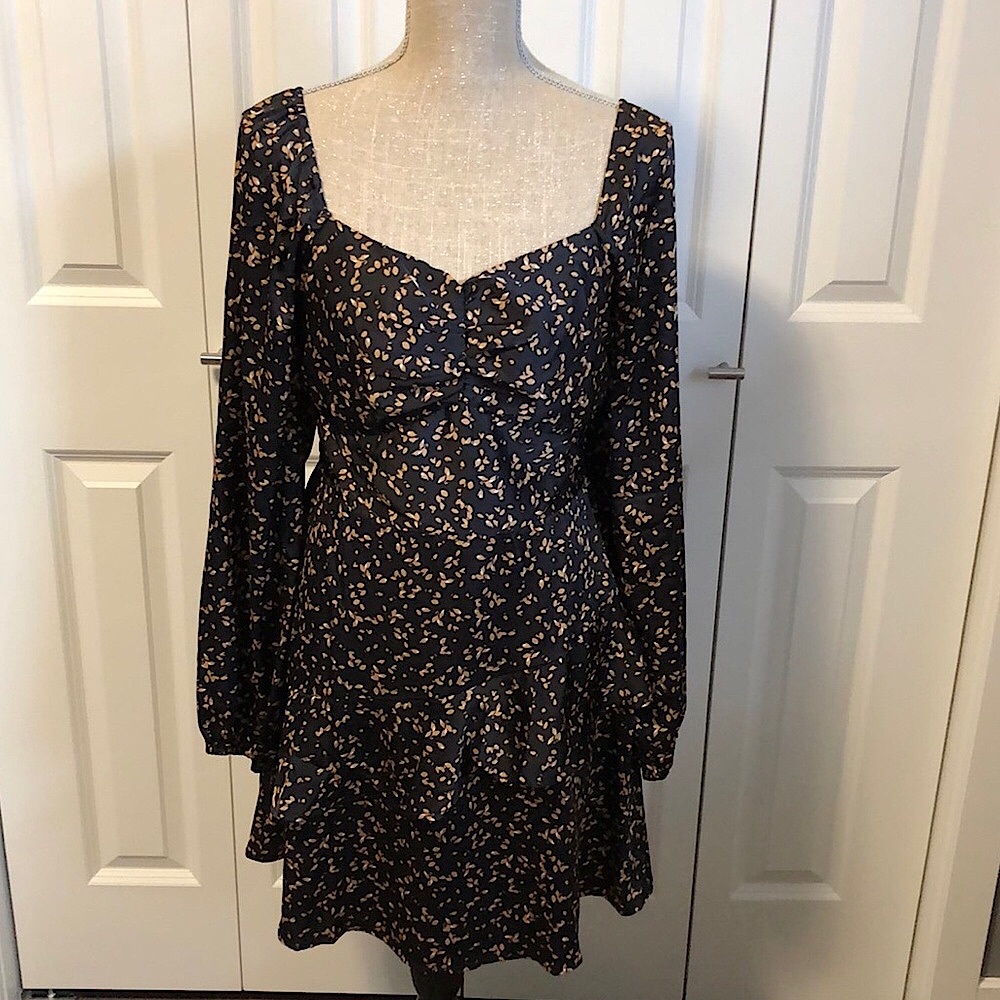 NEW VICI picking fall leaves satin mini dress